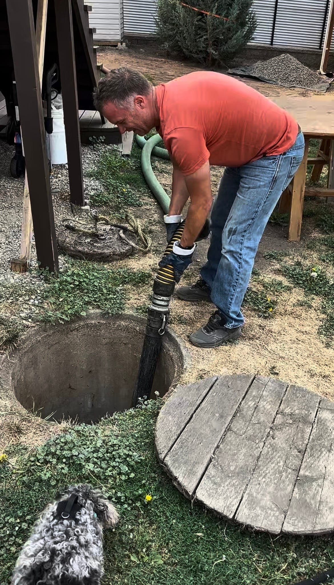 Pumping a residential septic tank in Vernon, BC
